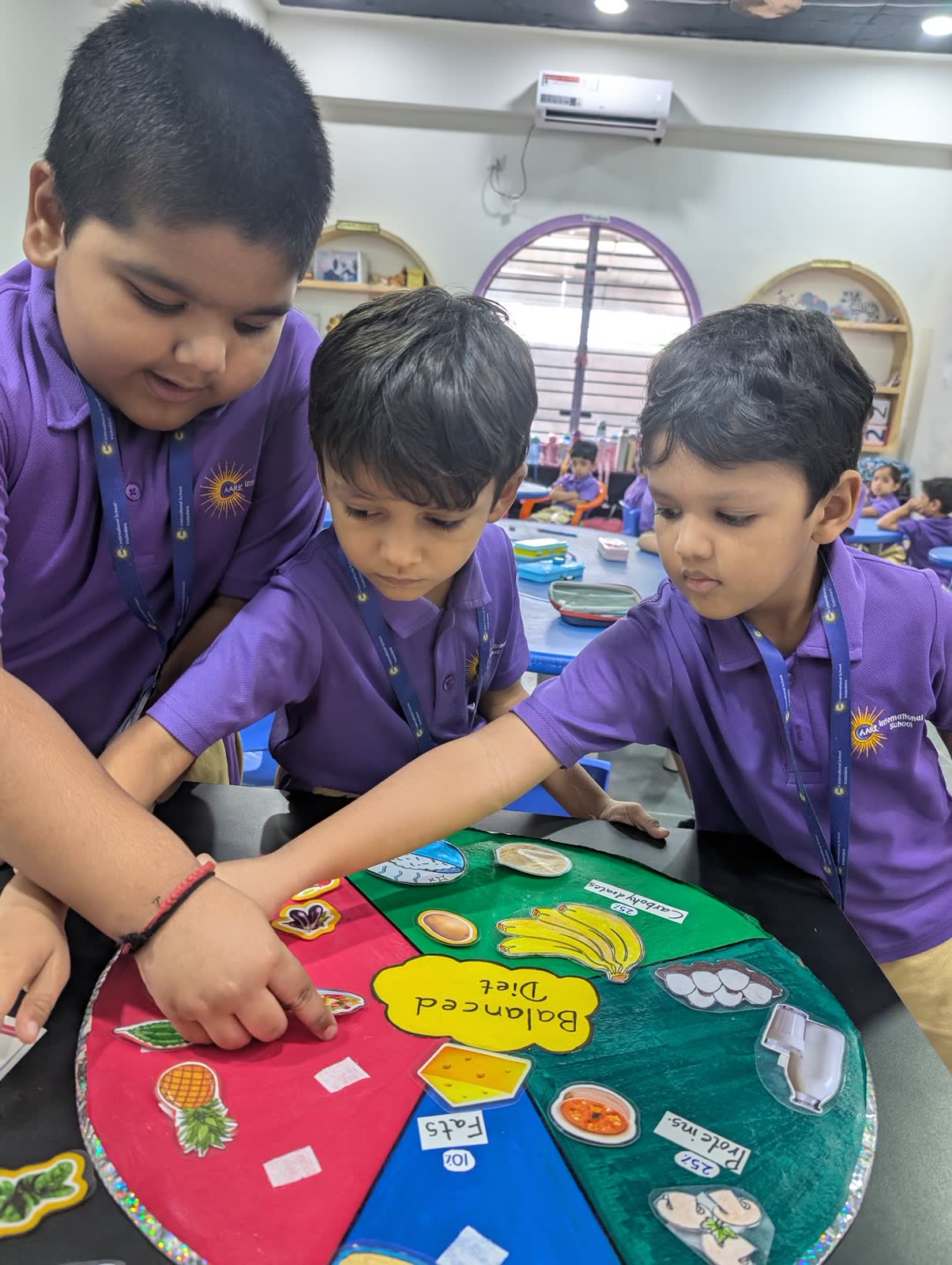 Children learning with a hands-on food wheel activity